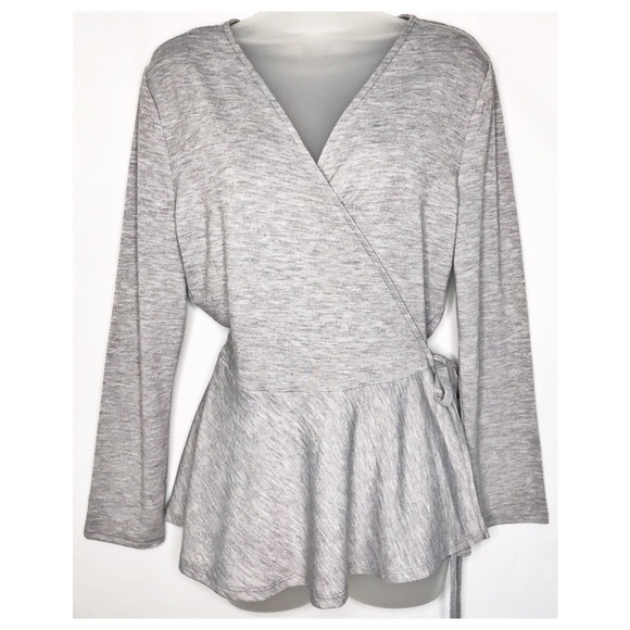 LOFT Pebble Grey Wrap Top - Picture 3 of 8